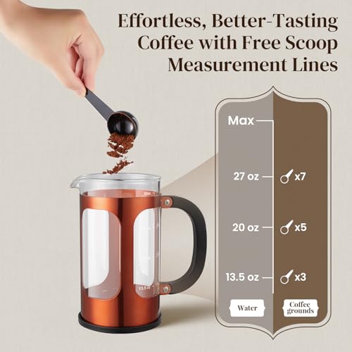 Veken French Press Coffee Maker 34oz 1 L, No Plastic Touching Cafe, Heat Resistant Thickened Borosilicate Glass, Stainless Steel Brewer, Cold Brew Cafetera Teapot for Kitchen Travel Camping, Copper by Veken - Image 8