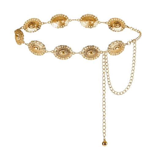 Metal Western Country Chain Belts for Women Cowgirl Western Style Adjustable Concho Belts for Dresses Jeans Gift