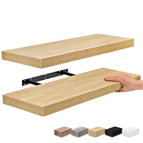 Sorbus Floating Shelves for Wall - 24" Bathroom Shelves, Wall Decor for Bedroom, Kitchen, Living Room, Home Decor & Book Storage - Mounted Floating Shelf with Invisible Brackets (Maple Wood, 2 Pack)