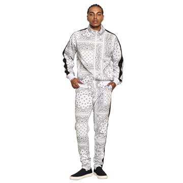 G-Style USA Conjunto de agasalho masculino bandana paisley, jaqueta com zíper e calça de moletom ST804 - branco - 5GG, Bandana branca, 5G
