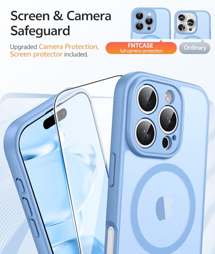 Image of FNTCASE for iPhone 16 Pro Case: [Compatible with Magsafe] Translucent Matte Cases with [Full Camera Protection] [Screen Protector] Military Grade Shockproof Protective Phone Cover - Light Blue