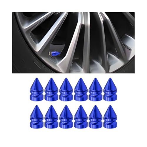 AICEL Car Tire Valve Caps, 12PCS Aluminum Alloy Spiked Vehicle Wheel Air Stem Covers, Dustrpoof Automotive Tyre Pressure Decoration Accessories, Universal for Bikes Truck Motorcycles(Blue)