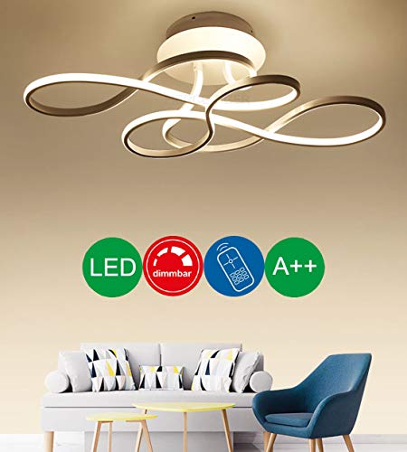 LED Jugendzimmer Deckenleuchte Dimmbar Designer mit Fernbedienung 3000-6500K Leiste Deckenlampe Metal Modern Kreativ Kronleuchter Wohnzimmer Schlafzimmerlampe für Bad Flur Büro Decke Lampen (Gold) Cover