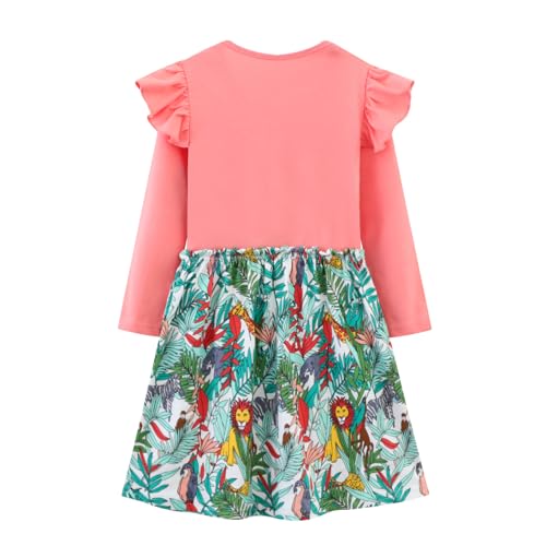 Image of Girl Long Sleeve Dress Ruffle Rainbow Color Block Cotton Casual Tiered Pleated Twirly Dress