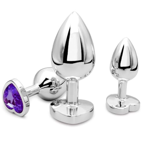 3 Piece Metal Butt Plug Training Set Silver Purple Anal Toys - Image 5