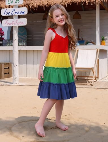 FYMNSI Toddler Little Girls Rainbow Twirly Skater Dress Baby Kids Back to School Dress Summer Casual Tea Party Beach Sundress4
