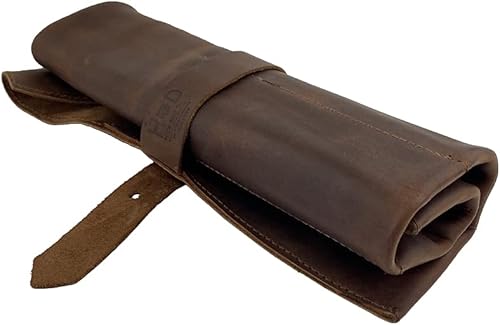 Miniatura 10 de Hide & Drink, Bolsa enrollable grande de cuero rústico (6 ranuras), bolsa de transporte portátil, organizador de herramientas de carpintería,