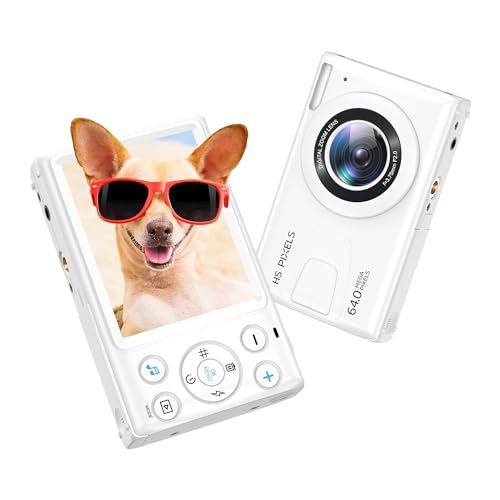 子供用デジタルカメラ、YouTube用4K Vlogカメラ、64MP MP3プレーヤーカメラ、子供用2.8インチIPSスクリーンビデオカメラ、オートフォーカス、18倍ズーム、10フィルター、ポータブルで安価な写真カメラ 学生向け-ホワイト