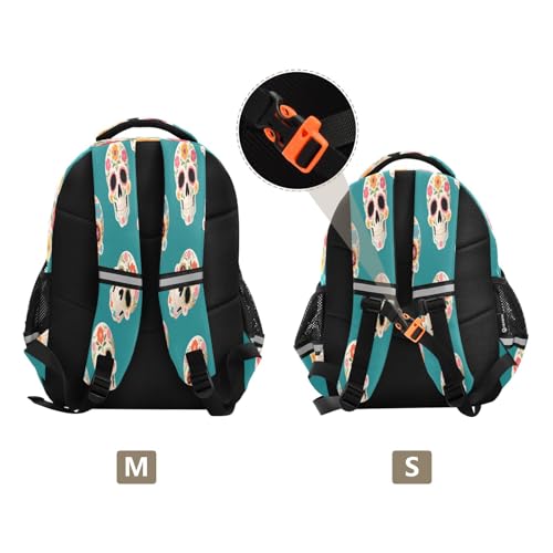 Skull Blue Background Pattern Backpack For Girls Kindergarten Elementary Bookbag Lightweight Childrens School Bag,Medium3