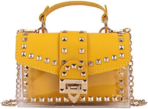 Qiayime Purses and Handbags for Women Transparent Fashion PU Leather Top Handle Chain Rivet Satchel Shoulder Tote Crossbody clutch Clear Bags