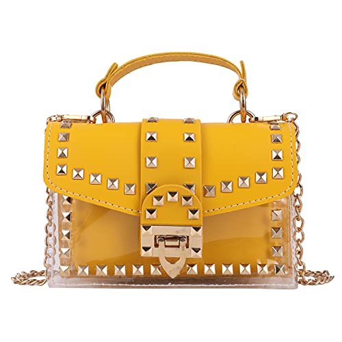 Qiayime Purses And Handbags For Women Transparent Fashion Pu Leather Top Handle Chain Rivet Satchel Shoulder Tote Crossbody Clutch Clear Bags #TOP1
