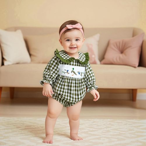 Baby Girl Outfits Smocked Bubble Romper Jumpsuit Long Sleeve Bodysuit Cute Newborn Infant Fall Winter Clothes2