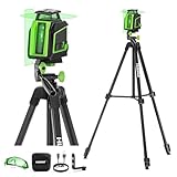 Huepar 360° Laser Level with Tripod 60in, 82Ft - 165Ft Self Leveling Laser Level with Pulse Mode, 3 Brightness Levels Rechargeable Li-ion Battery Green Line Laser Leveler Tool for DIY Indoor Project