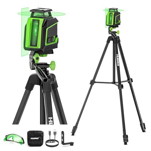 Huepar 360° Laser Level with Tripod 60in, 82Ft - 165Ft Self Leveling Laser Level with Pulse Mode, 3 Brightness Levels Rechargeable Li-ion Battery Green Line Laser Leveler Tool for DIY Indoor Project