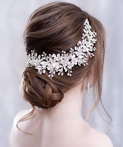 Anglacesmade Bridal Headband Leaves and Flower Hair Vine Crystal Tiara Crown for Wedding Hair Accessories for Women and Girls (Gold)