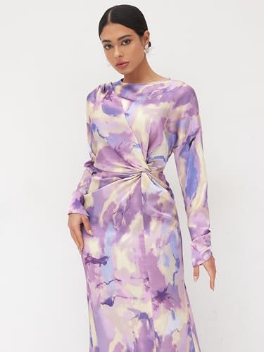 CIDER Maxi Dress Abstract Print Illusion Crew Neck Long Sleeve Middle Waist Elegant Women Dress2