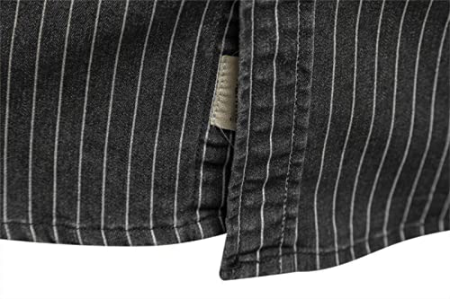 DGHM-JLMY Men's Washed Old Striped Denim Shirts Regular-Fit Long-Sleeve Denim Shirt Casual Denim Button Down Shirt4