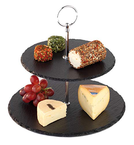 APS 2-Layered Cake Stand, Natural Slate, Black, 9 x 12 x 16 cm