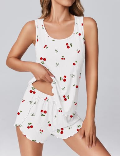 Image of Ekouaer 2 Pieces Womens Tank Top Pajamas Set Soft Sleepwear Cami and Shorts | Summer Sleeveless Loungewear Pjs Set for Wedding Party, Home