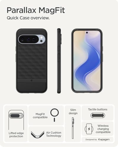 Image of Spigen Parallax MagFit Back Cover Case for Pixel 10 Pro /10, Pixelsnap Compatible, 3D Hexa Cube Design - Polycarbonate + TPU | Matte Black