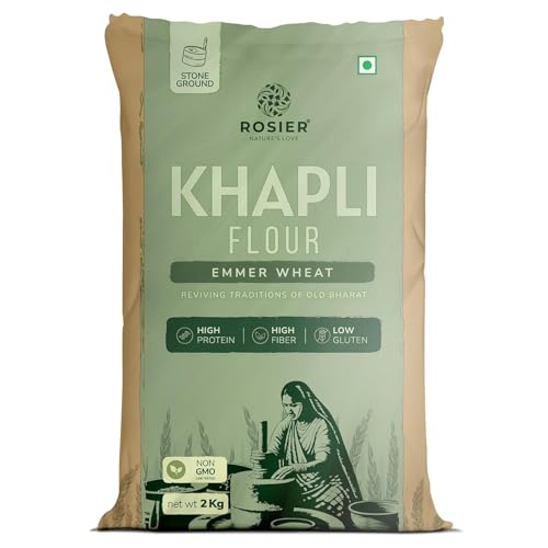 Image of ROSIER khapli atta, Khapli Wheat Flour | (2KG (Pack of 2) | High Protein & Fiber | Easy Digestion | Stoneground Emmer Wheat | Low Gluten Ancient Grain | Atta | 100% Natural | (Khapli Wheat Atta)
