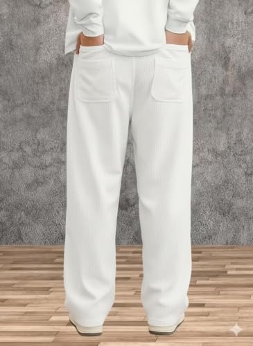 Image of Zombom Men's Comfortable Baggy Corduroy Pants | Relaxed Fit Stretch Waist Trousers for Everyday Wear | Casual Trouser for Man