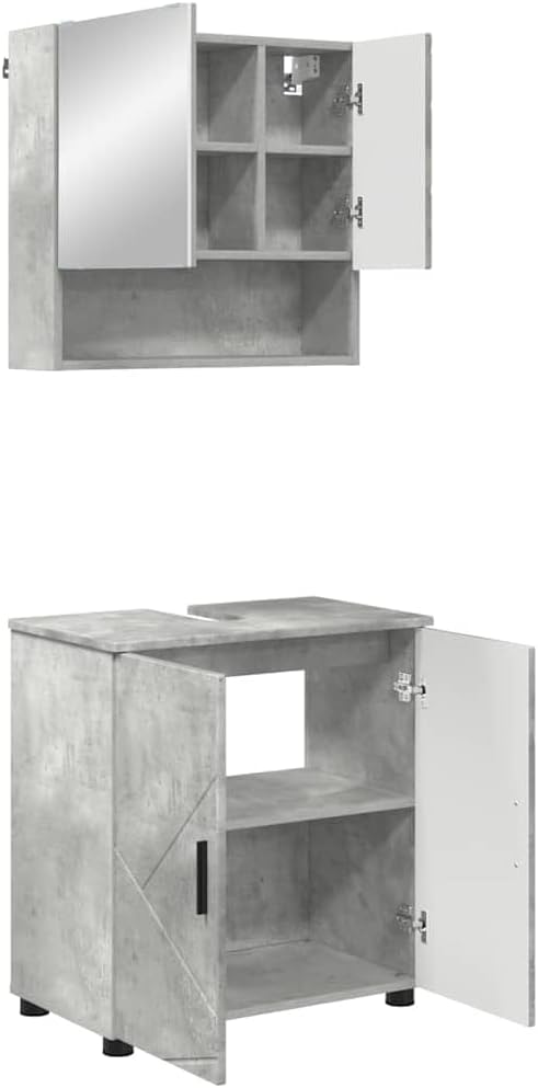 Wall-Mounted Bathroom Vanity Units with Basin 61 x 35 x 64 cm Concrete Grey Modern Engineered-Wood Sink Cabinet Set Compact Storage Cloakroom and Ensuite