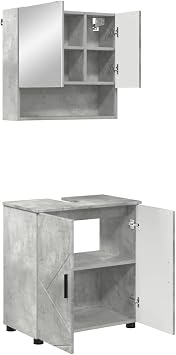 Wall-Mounted Bathroom Vanity Units with Basin 61 x 35 x 64 cm Concrete Grey Modern Engineered-Wood Sink Cabinet Set Compact Storage Cloakroom and Ensuite
