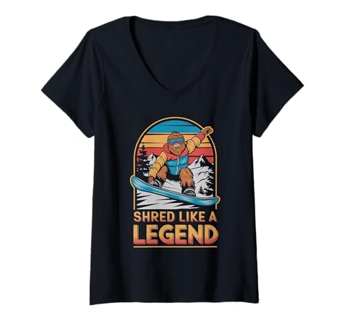 Mujer Cool Snowboard Shred Like a Legend para hombres, mujeres y niños Camiseta Cuello V