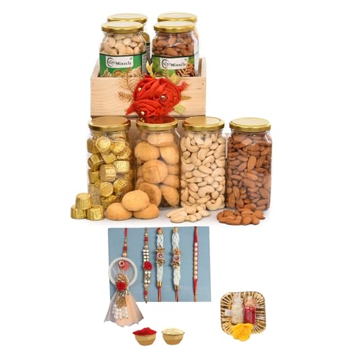 Image of NUTRI MIRACLE Chocolates With Rakhi | Bhaiya Bhabhi Rakhi Set With Gift | Gift For Sister On Rakshabandhan | Combo Gift Set With Dry Fruits And Chocolates | Return Rakhi Gifts