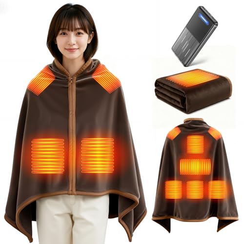 電気毛布 掛け敷き兼用 【2025新登場 9箇所発熱 143×88cm大判】 USB/DC給電 電気ブランケット 電気ひざ掛け 22800mAhバッテリー付 3段階温度調節 MAX65℃ 日本製ヒーター 6Hタイマー 肩掛け 膝掛け 敷毛布 腰巻き ダニ退治 切り忘れ防止 丸洗い可 防寒対策 暖房器具 速暖 ブランケット 省エネ キャンプ 車中泊 アウトドア オフィス (ブラウン バッテリー付き)のサムネイル