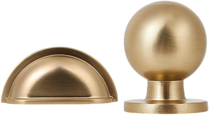 HARPOON 10 Pack 1 inch Cabinet Hardware Knobs with 10 Pack 3 inch Drawer Handles Champagne Gold