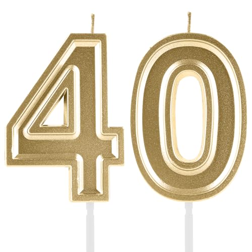 FUNCANDLE 40th Birthday Candles,Gold Number 40 Cake Topper Decoration Men Women Birthday Party Wedding Anniversary Celebration Supplies