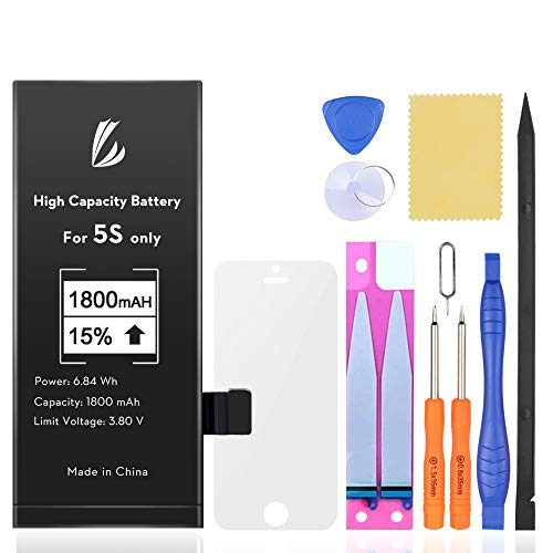 LL TRADER - Batería de ion de litio para iPhone 5s, 1800 mAh con todas las herramientas de reparación