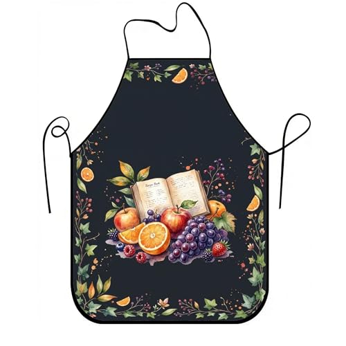 Grembiule da cucina vintage floreale per cucinare, grembiule da cucina nero con design a libro, perfetto per barbecue, giardinaggio e lavoro da chef, nero, 24x31 Inch