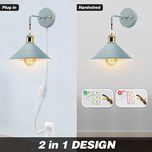 Image of KEWANNO Plug in Wall Sconces, 2PACK Wall Lamp with Plug in Cord, Plug in Wall Light Sconces, Sconces Wall Lighting Plugin, E26 Modern Wall Light Fixtures (Blue)
