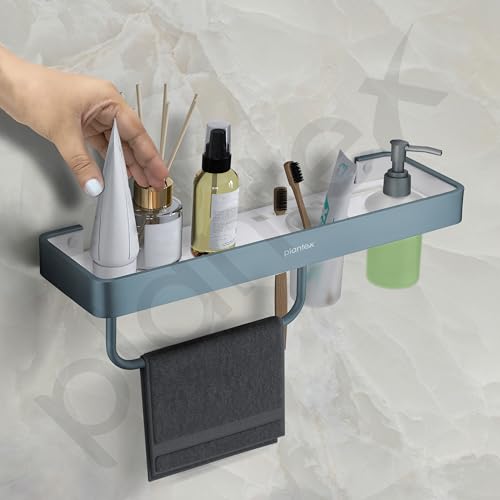 Image of Plantex 4in1 Shelf for Bathroom /Aluminium and Acrylic Shelf with Tumbler Holder, Liquid Soap Dispenser and Napkin Space /Bathroom Organizer with Drill-Pack of 1(Grey and Milky White)
