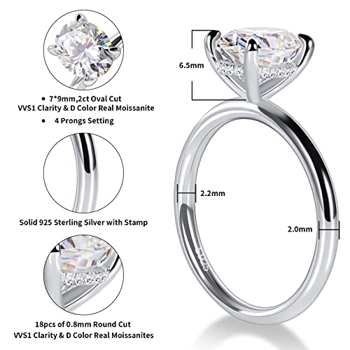 2 Carat Oval Cut Moissanite Engagement Ring For Women 925 Sterling Silver Solitaire Rings D Color Lab Created Diamond Promise Wedding Ring For Her Size 7 #TOP1