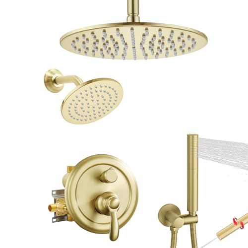 Homekicen Dual Shower Heads System: 10' Ceiling Mount Rain & 6' Wall Mounted Rainfall Head and 2 in...