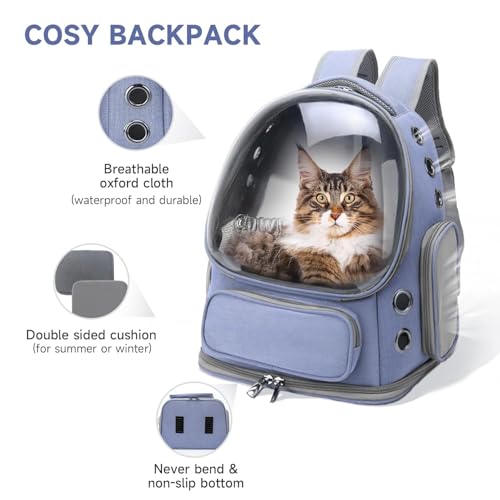 Image of Cat Backpack Carrier Expandable Pet Carrier Backpack for Small Medium Cats Fit Up to 18 Lbs, Foldable Puppy Backpack Carrier for Travel, Hiking (Blue, 11L x 16.5W x 13.4H)