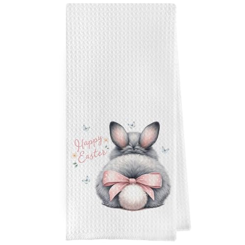 Geqtt Paños de cocina de conejo de Pascua – Paños de cocina decorativos de tela gofre de Pascua con diseño de conejo, divertidos paños de cocina de mano de conejo, regalos de Pascua, feliz Pascua (16