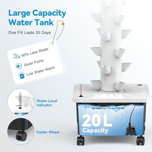 JESLED Hydroponic Tower with 5000K Full-Spectrum Grow Lights, 45 Pods Vertical 15 Tiers Hydroponic Tower, Auto Watering & Lighting for Indoor Herbs, Fruits and Vegetables, High 66.2" — view 5