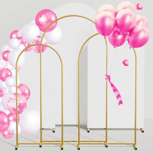 Bearfire Arch Backdrop Stand and Cover Set 7.2FT/6.6FT/6FT, Gold Wedding Arch Frame with White Arch Cover Stretchy Spandex Wrinkle-Resistant, Wedding Arches for Ceremony Birthday Party Baby Shower