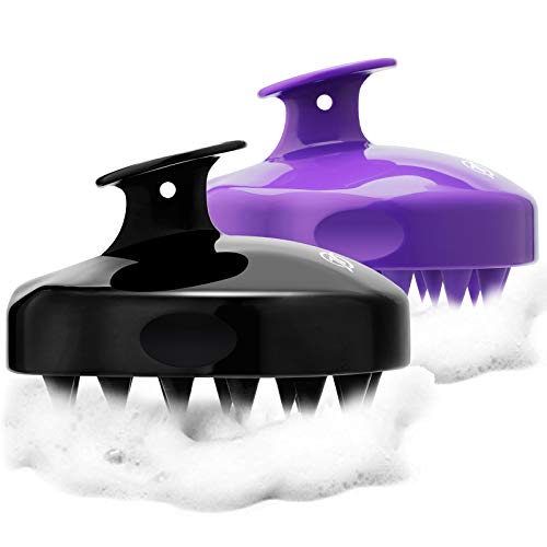 FReatech 2-stukken Hoofdhuid Massageborstel [Nat & Droog], Shampoo Haarborstel voor Peeling en Hoofdmassage, Verwijder Roos, Siliconen Kam Voedt de Haarwortels, Stimuleer de Haargroei, Zwart & Paars