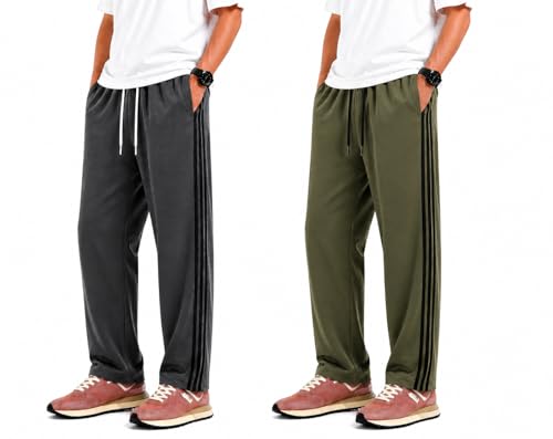 Image of Track Pants for Men Combo Pack of 2 - Regular Fit Gym Trackpants Set Elastic Waist Straight Fit Casual Lower Sports Wear Joggers Bundle