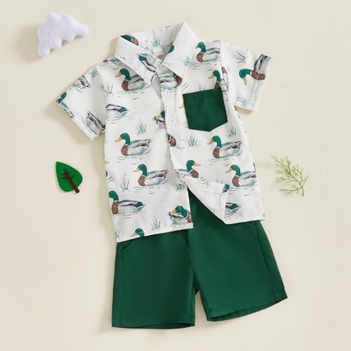 Hunting Baby Boy Clothes Mallard Duck Short Sleeve Button Down Shirt Shorts Set Toddler Summer Dress Outfits2