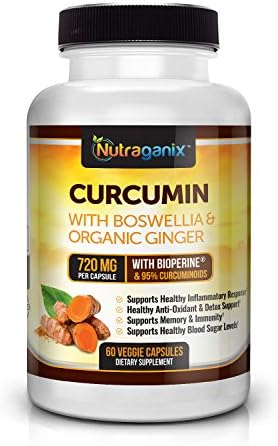 720mg Curcumin Extract with Boswellia, Organic Ginger and BioPerine - Powerful Natural Anti-Inflammatory - 60 Day Supply - Gluten Free, Non GMO, Vegan Friendly