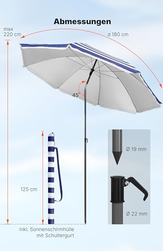 4smile Sonnenschirm Strand SunnyJoy, Blau-Weiß - UPF 50+ Strandschirm Ø 180 cm, sicherer Sonnenschutz Strand, Strandschirm windfest stabil - Sonnenschirm mit Schutzhülle 6
