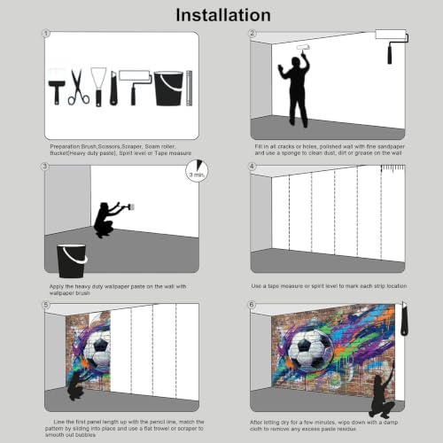 Papier peint panoramique football 250x175cm style graffiti de rue briques rouges pour salon - 7