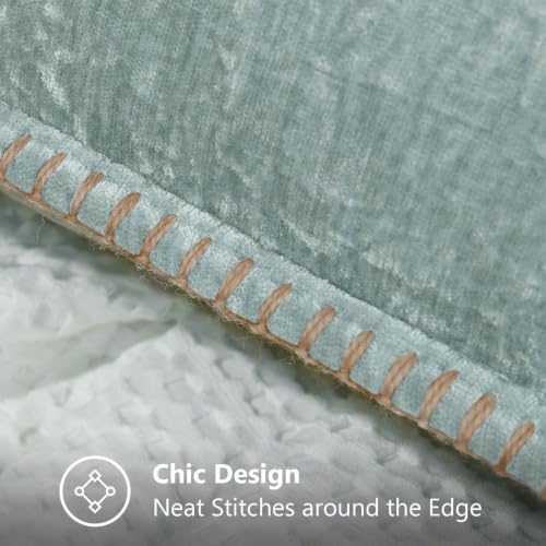 Image of decorUhome Fall Chenille Soft Cozy Throw Pillow Covers 12x12 Set of 2, Modern Farmhouse Boho Velvet Decorative Pillow Cases with Stitched Edge for Couch Sofa Bed Home Decor, Aqua Haze